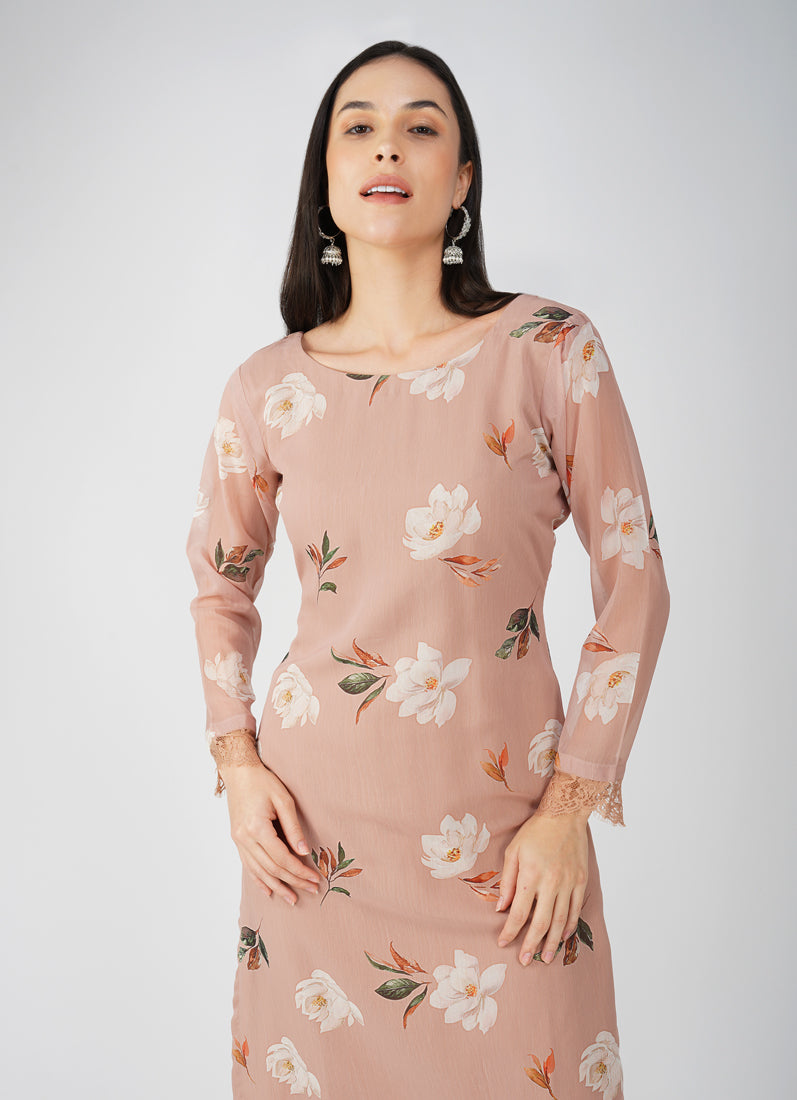 Mouse Brown Floral Printed Suit Set