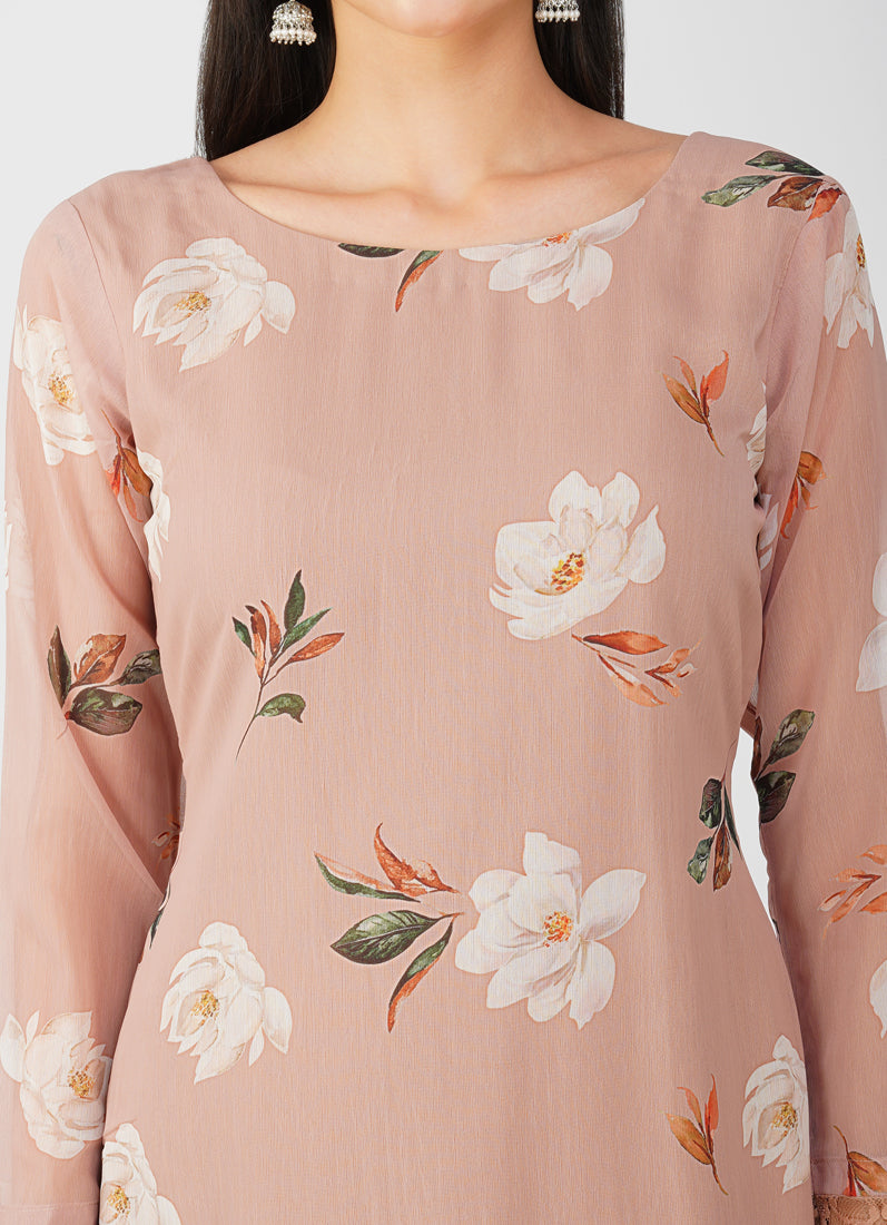 Mouse Brown Floral Printed Suit Set