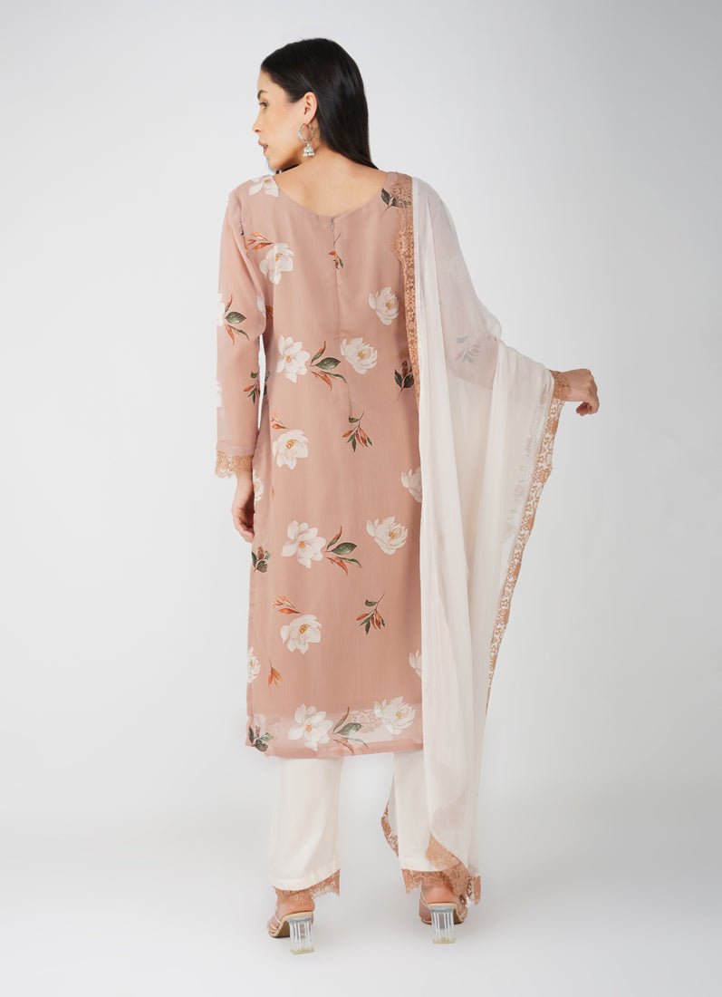 Mouse Brown Floral Printed Suit Set