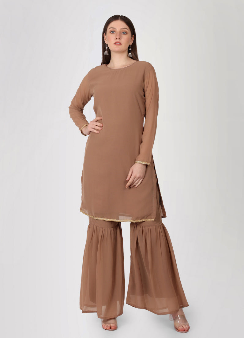 Mouse Brown Gharara Suit Set