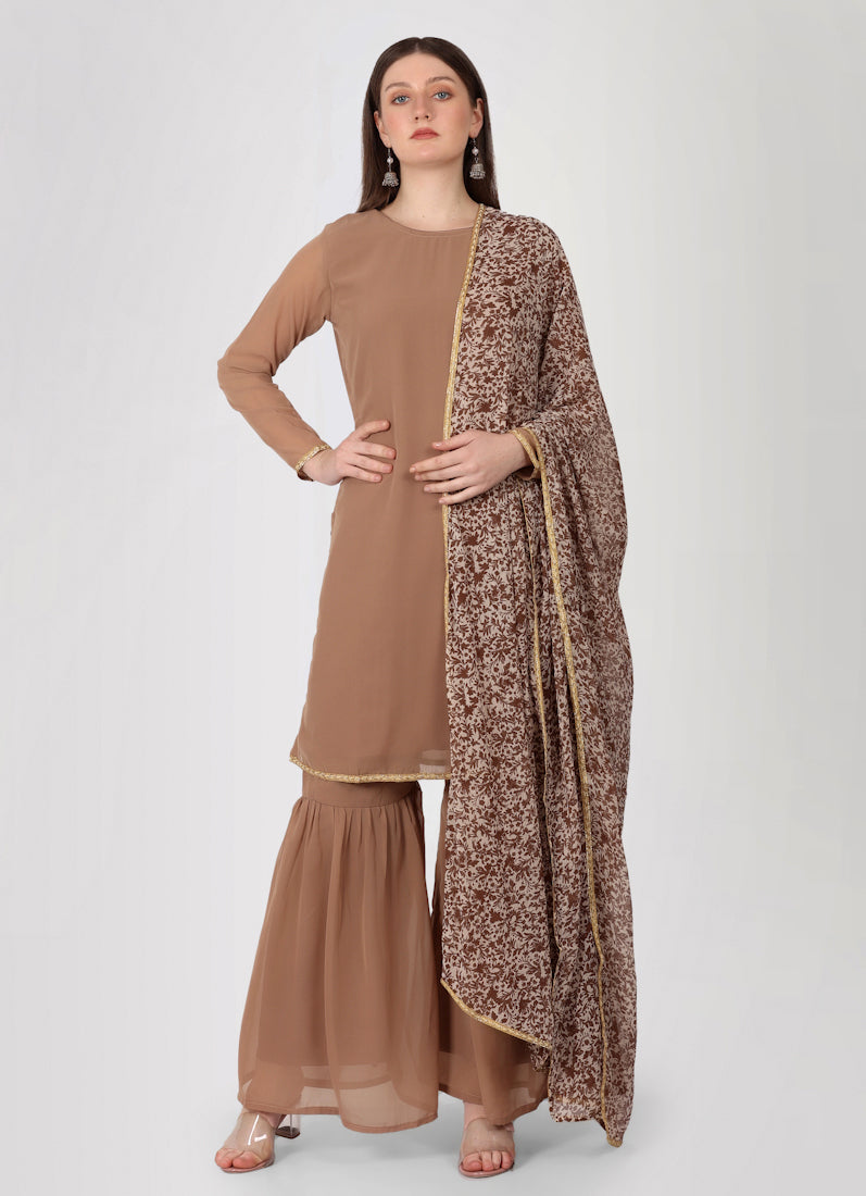 Mouse Brown Gharara Suit Set