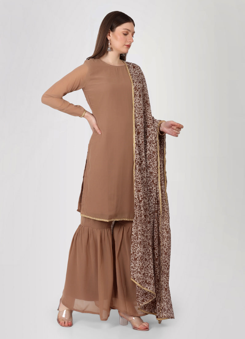 Mouse Brown Gharara Suit Set