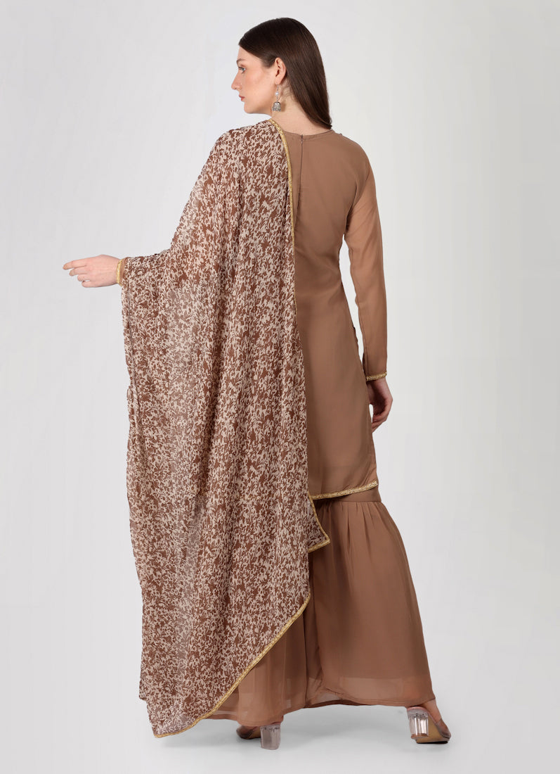 Mouse Brown Gharara Suit Set