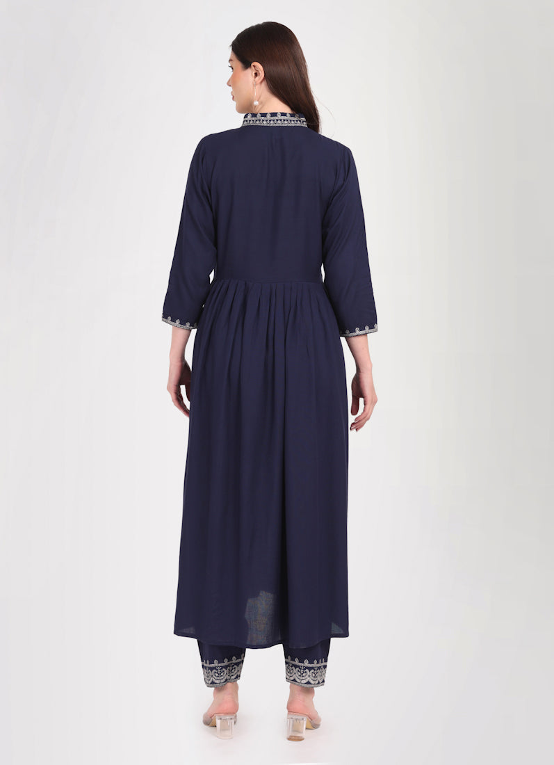 Navy Blue Zari Embroidered Suit Set