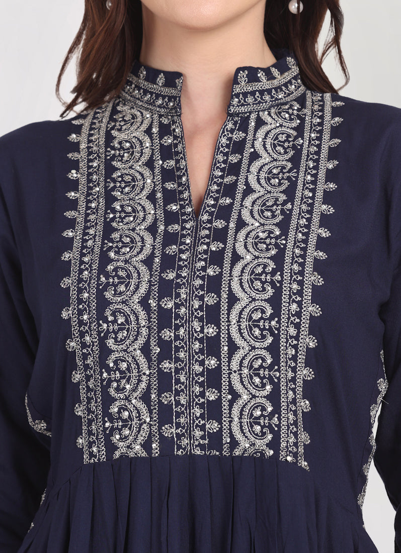 Navy Blue Zari Embroidered Suit Set