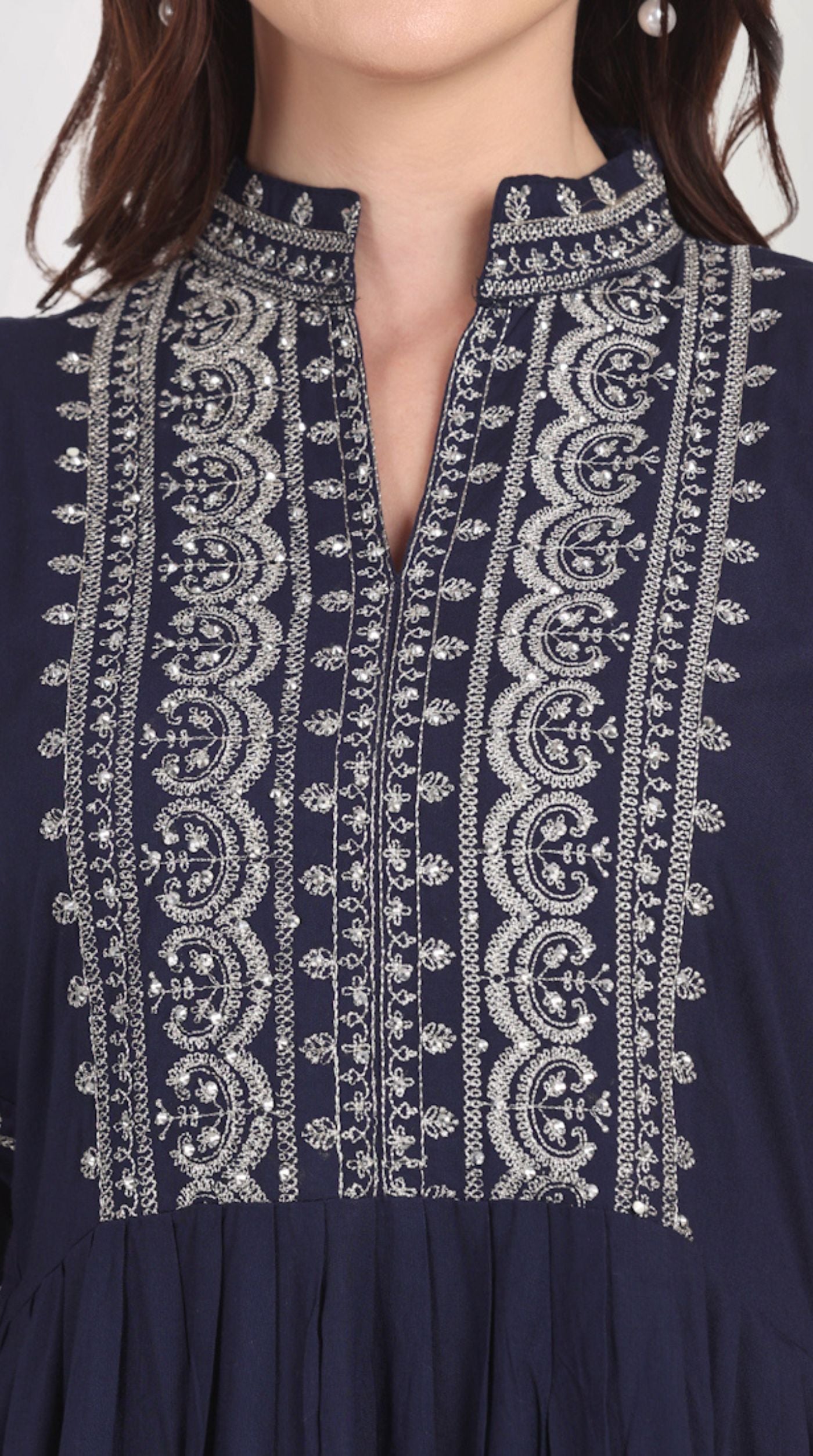 Navy Blue Zari Embroidered Suit Set