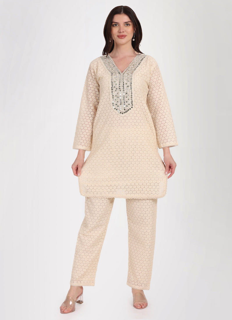 Ivory Embroidered Suit Set