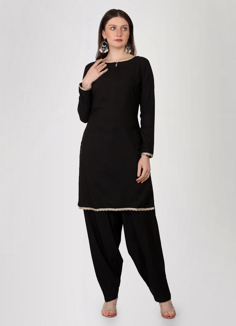 Black Crepe Printed Dupatta Suit Set