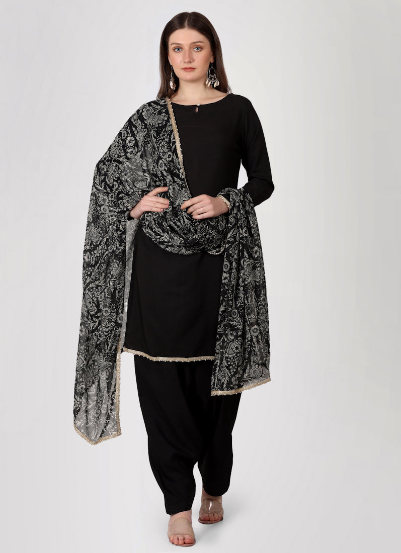 Black Crepe Printed Dupatta Suit Set