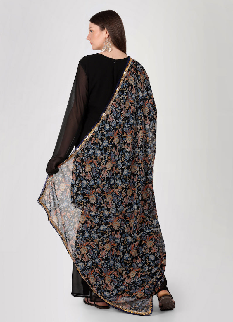 Black Georgette Gharara Printed Dupatta Suit Set