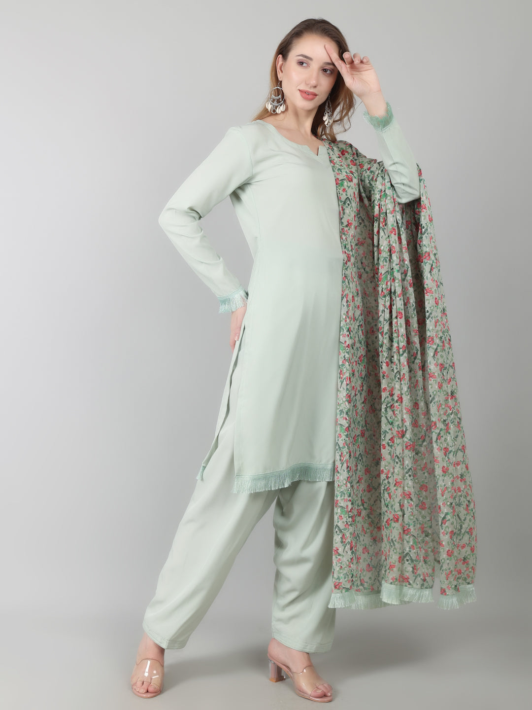 Light Green Printed Dupatta Suit Set