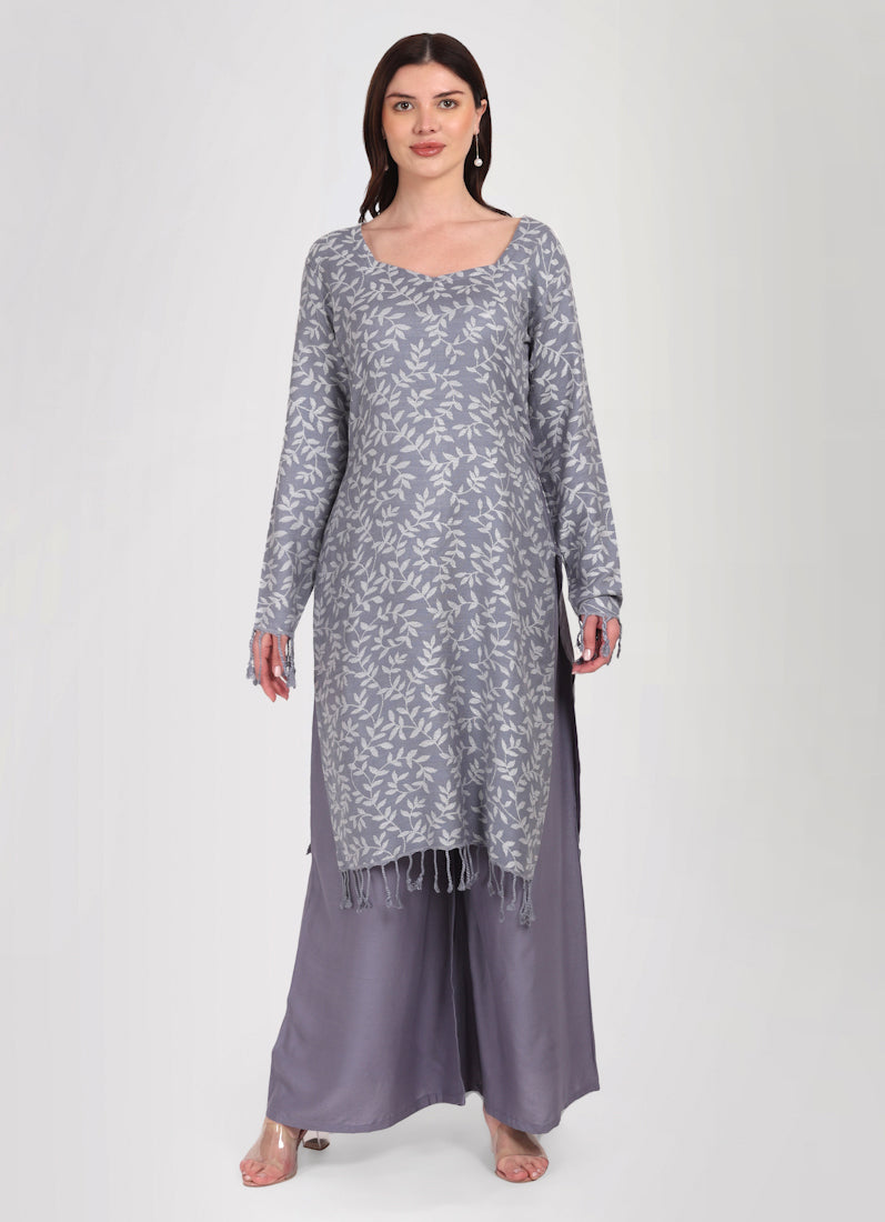Grey Shawl Suit Set