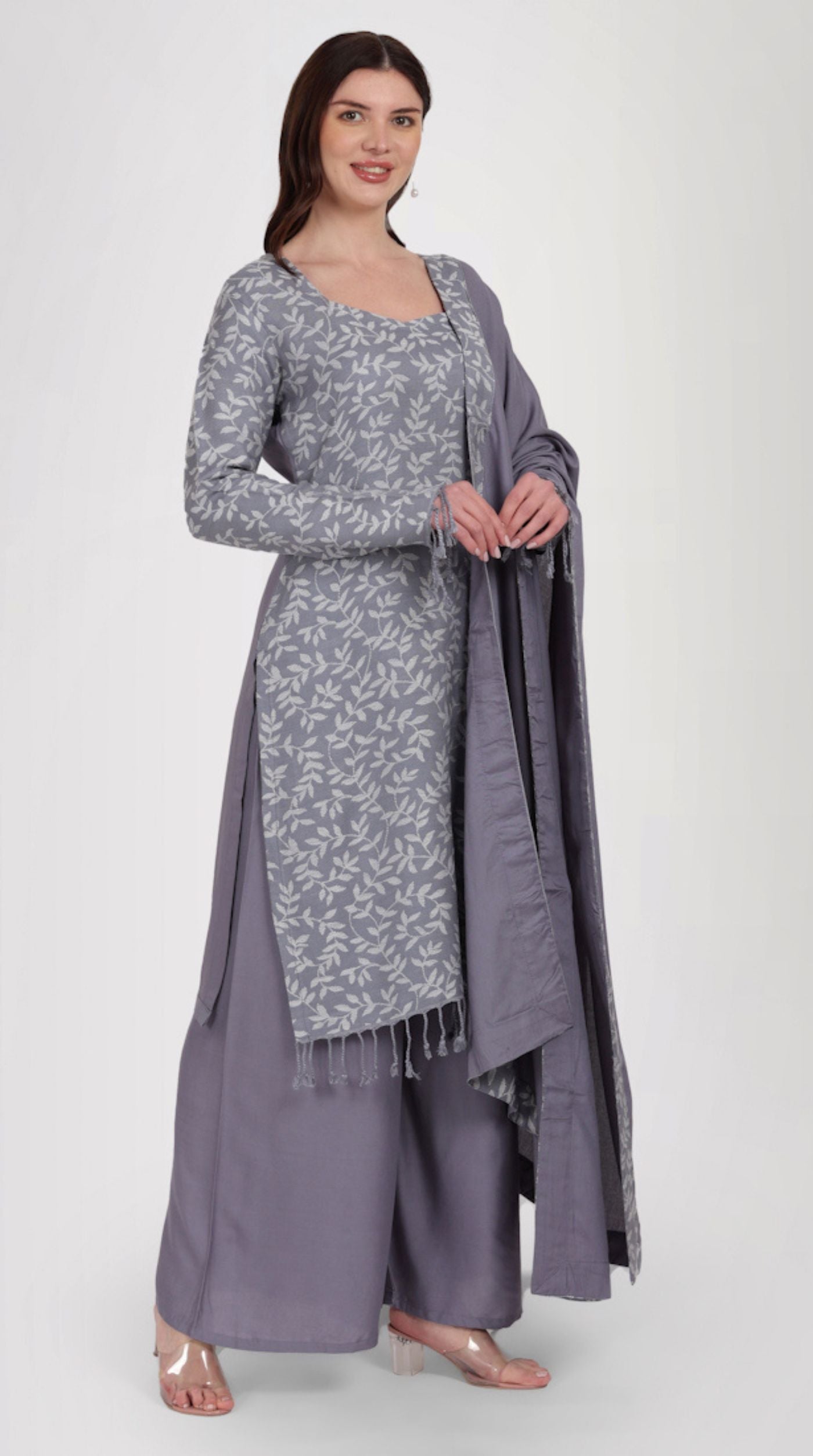 Grey Shawl Suit Set