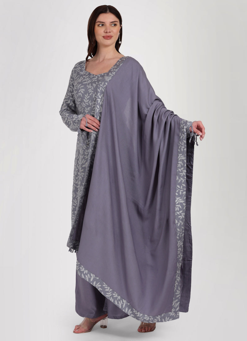 Grey Shawl Suit Set