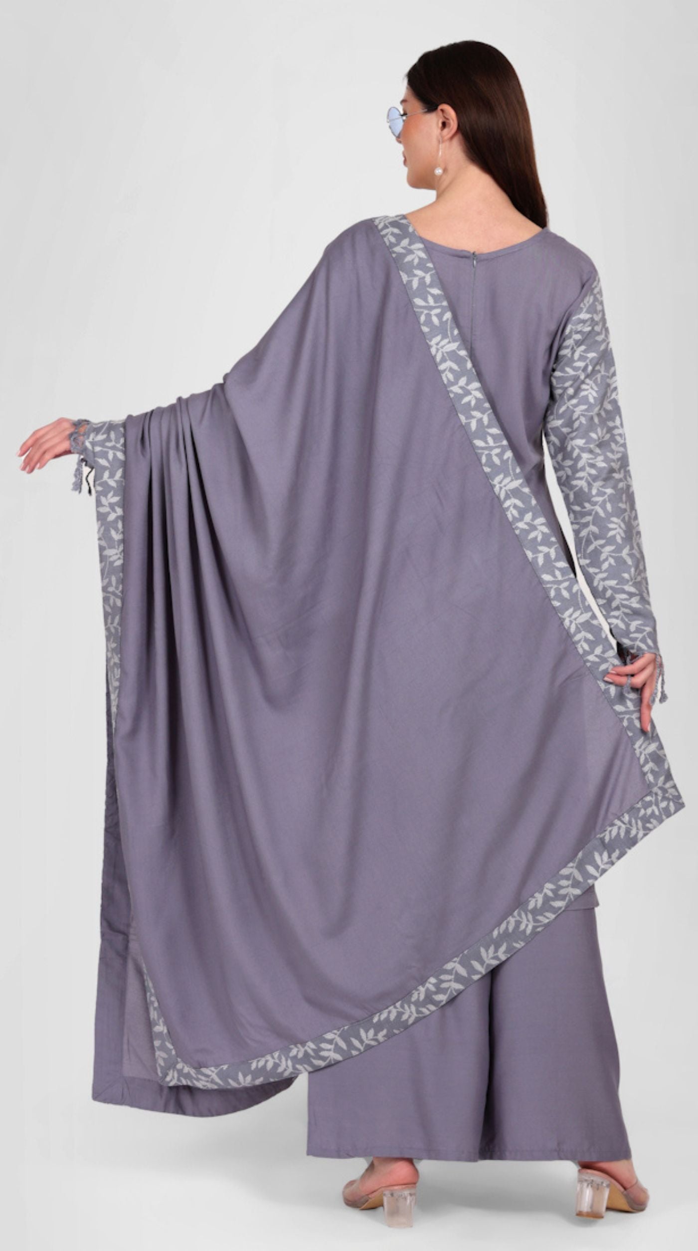 Grey Shawl Suit Set