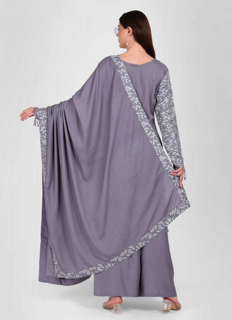 Grey Shawl Suit Set