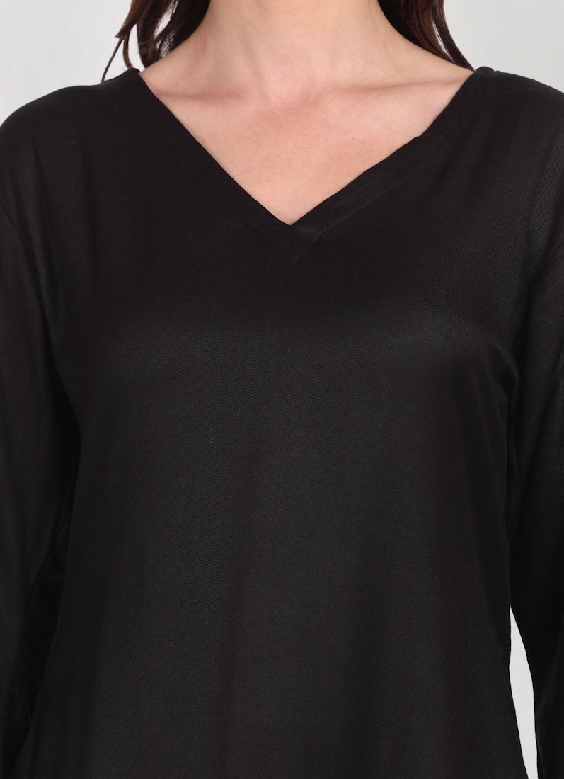 Black Rayon A-Line Shawl Suit Set