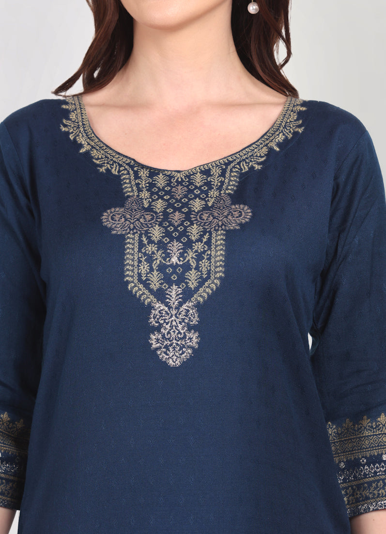 Navy Blue Shawl Straight Cut Suit Set