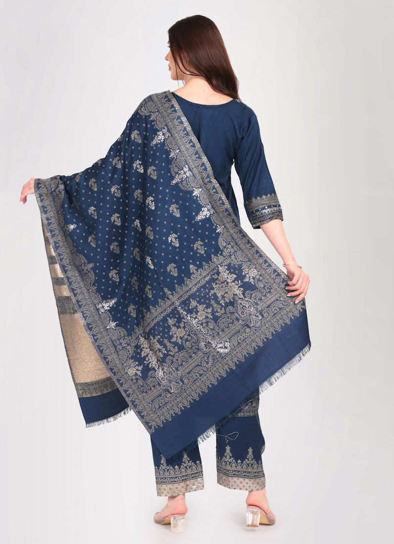 Navy Blue Shawl Straight Cut Suit Set