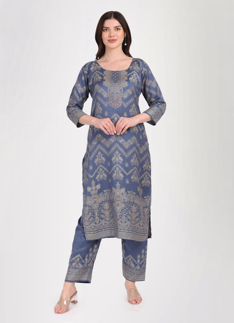 Teal Shawl Straight Cut Suit Set