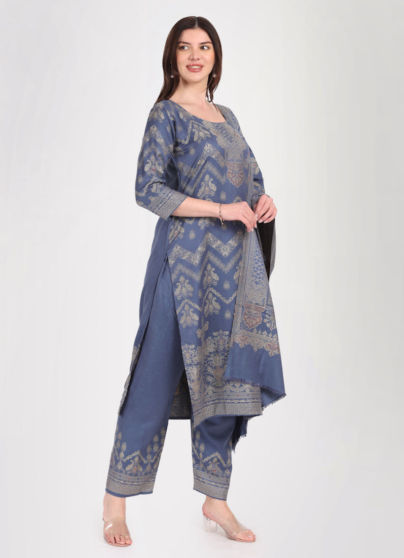 Teal Shawl Straight Cut Suit Set