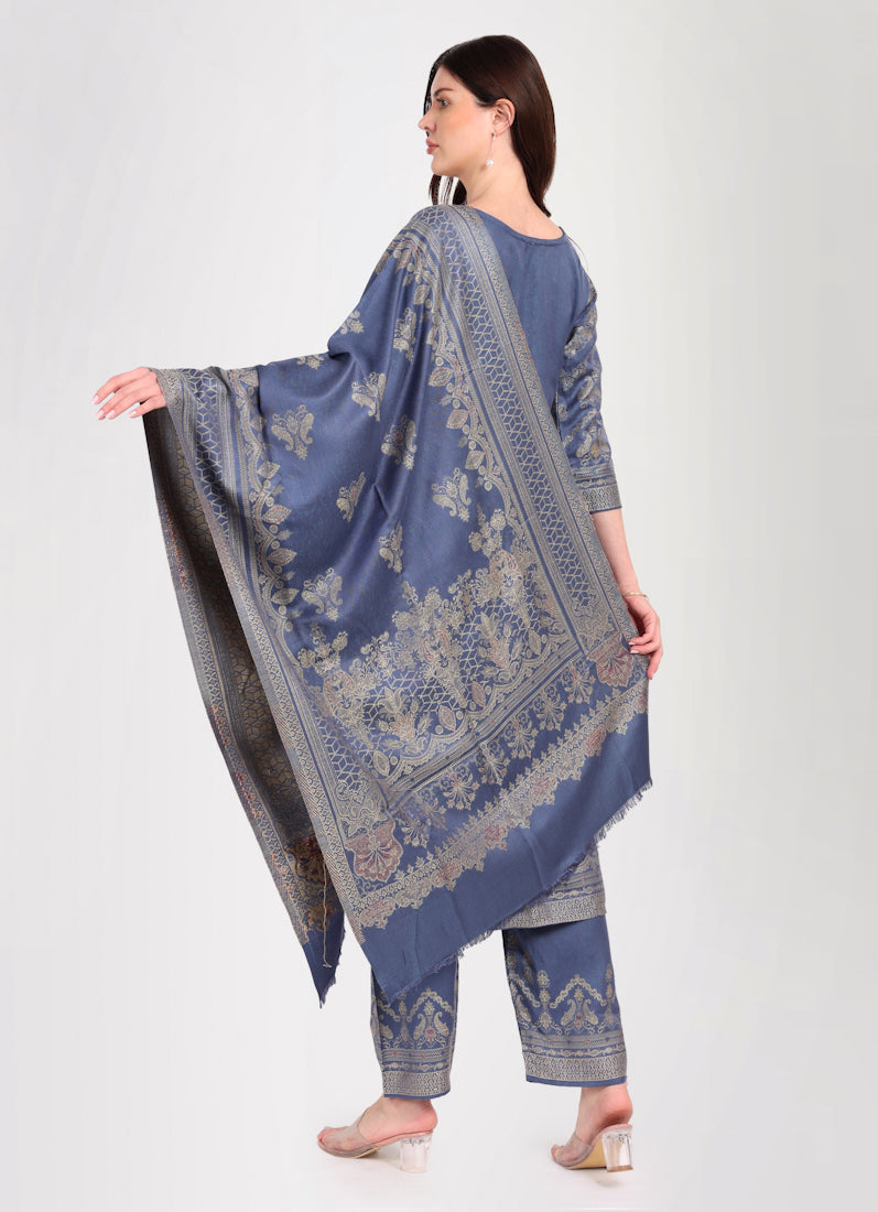 Teal Shawl Straight Cut Suit Set