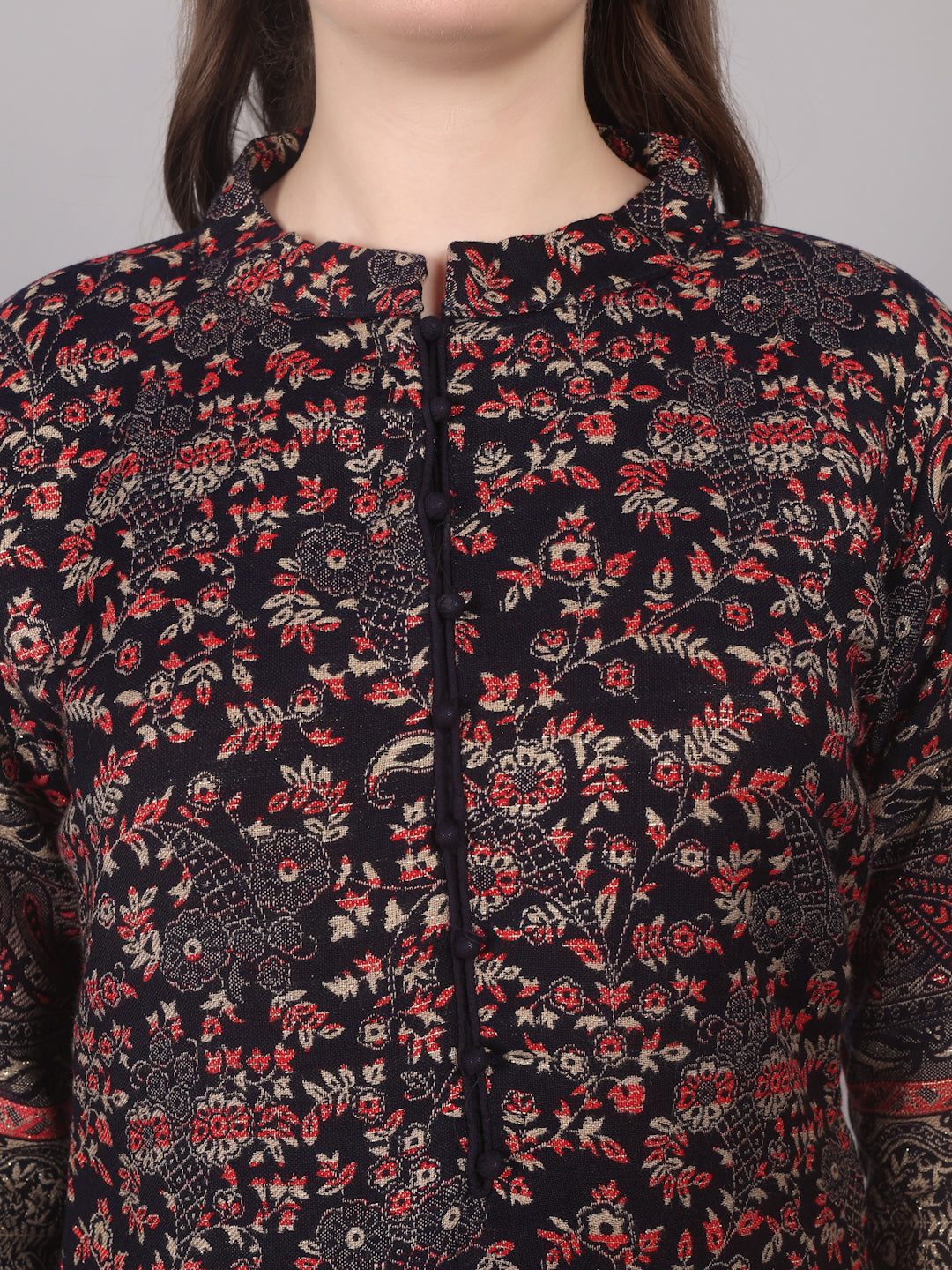 Navy Blue Shift Style Shawl Suit Set