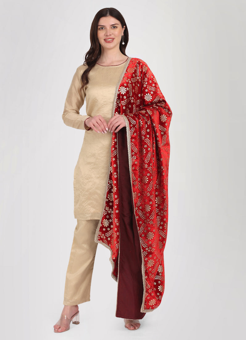 Ivory Dupion Velvet Suit Set