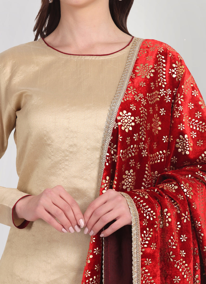 Ivory Dupion Velvet Suit Set