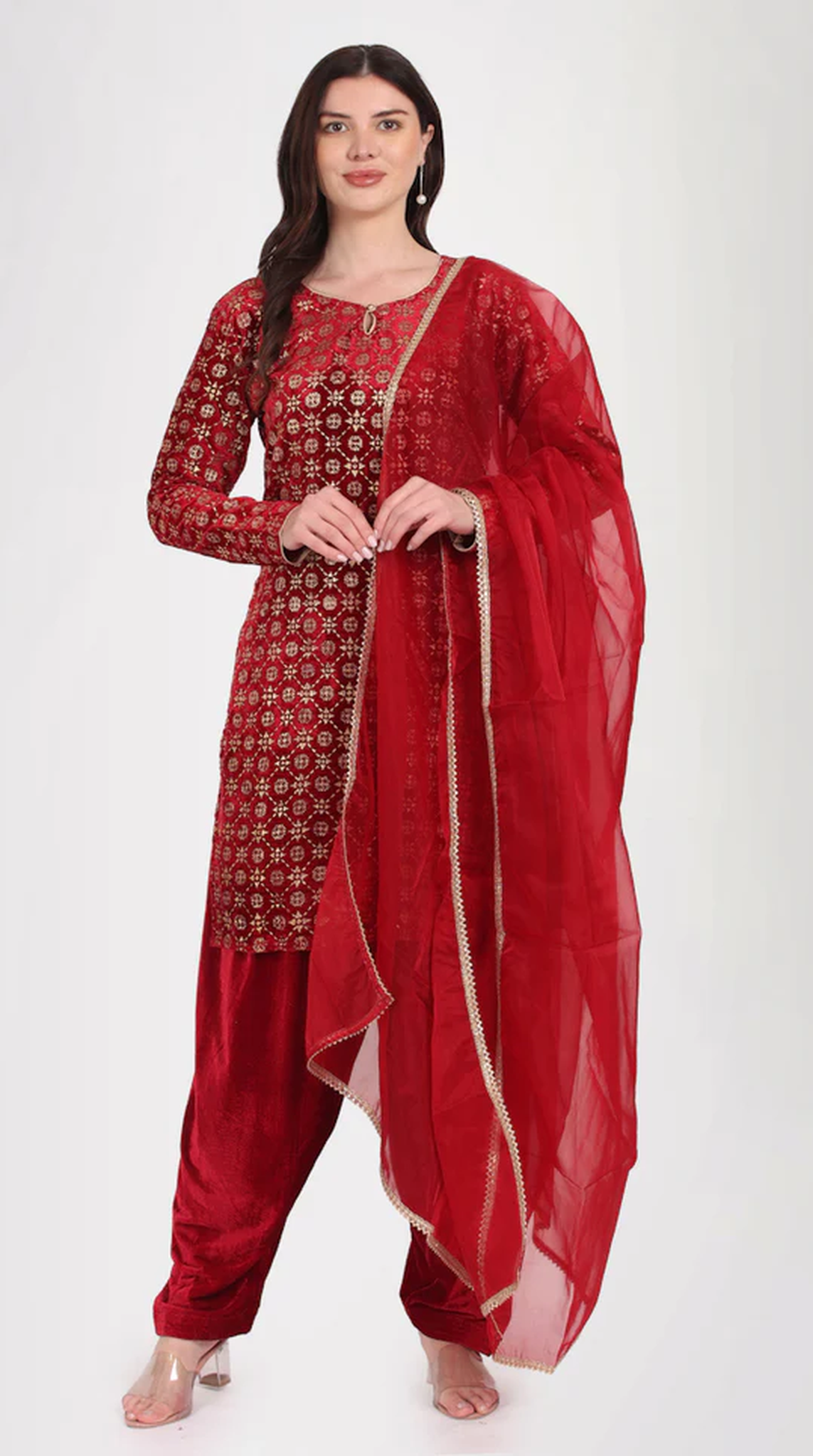 Maroon Velvet Shift Style Suit Set