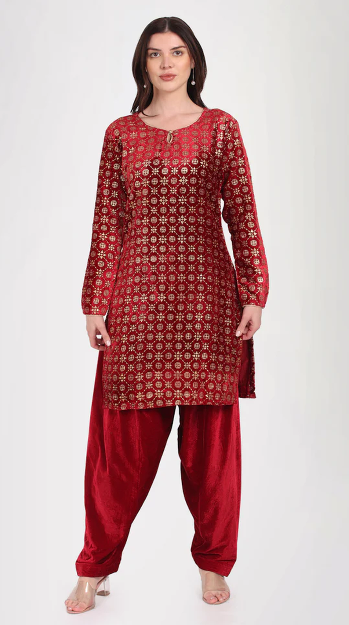 Maroon Velvet Shift Style Suit Set