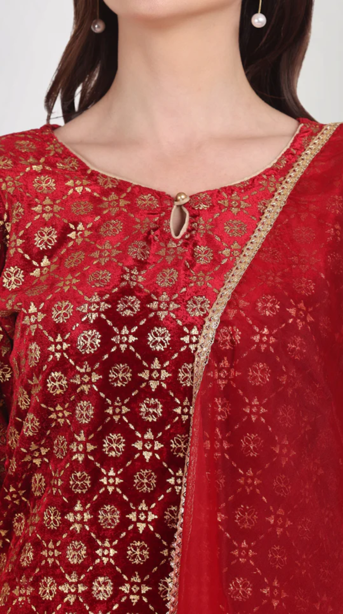 Maroon Velvet Shift Style Suit Set