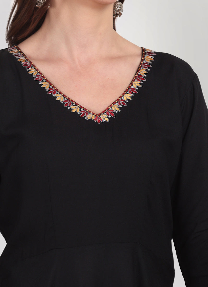 Black Rayon Peplum Shawl Suit Set