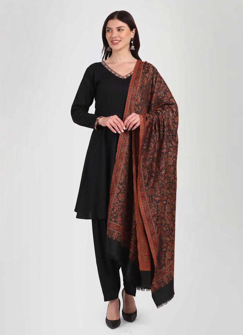 Black Rayon Peplum Shawl Suit Set