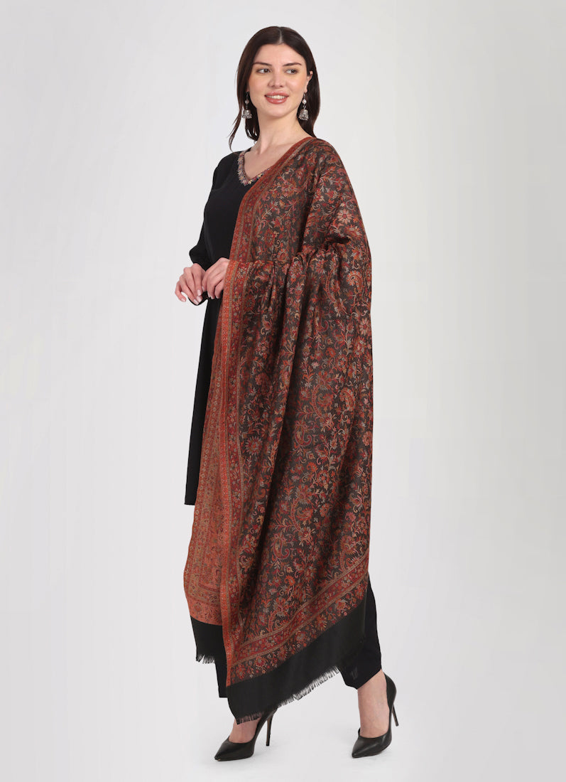 Black Rayon Peplum Shawl Suit Set