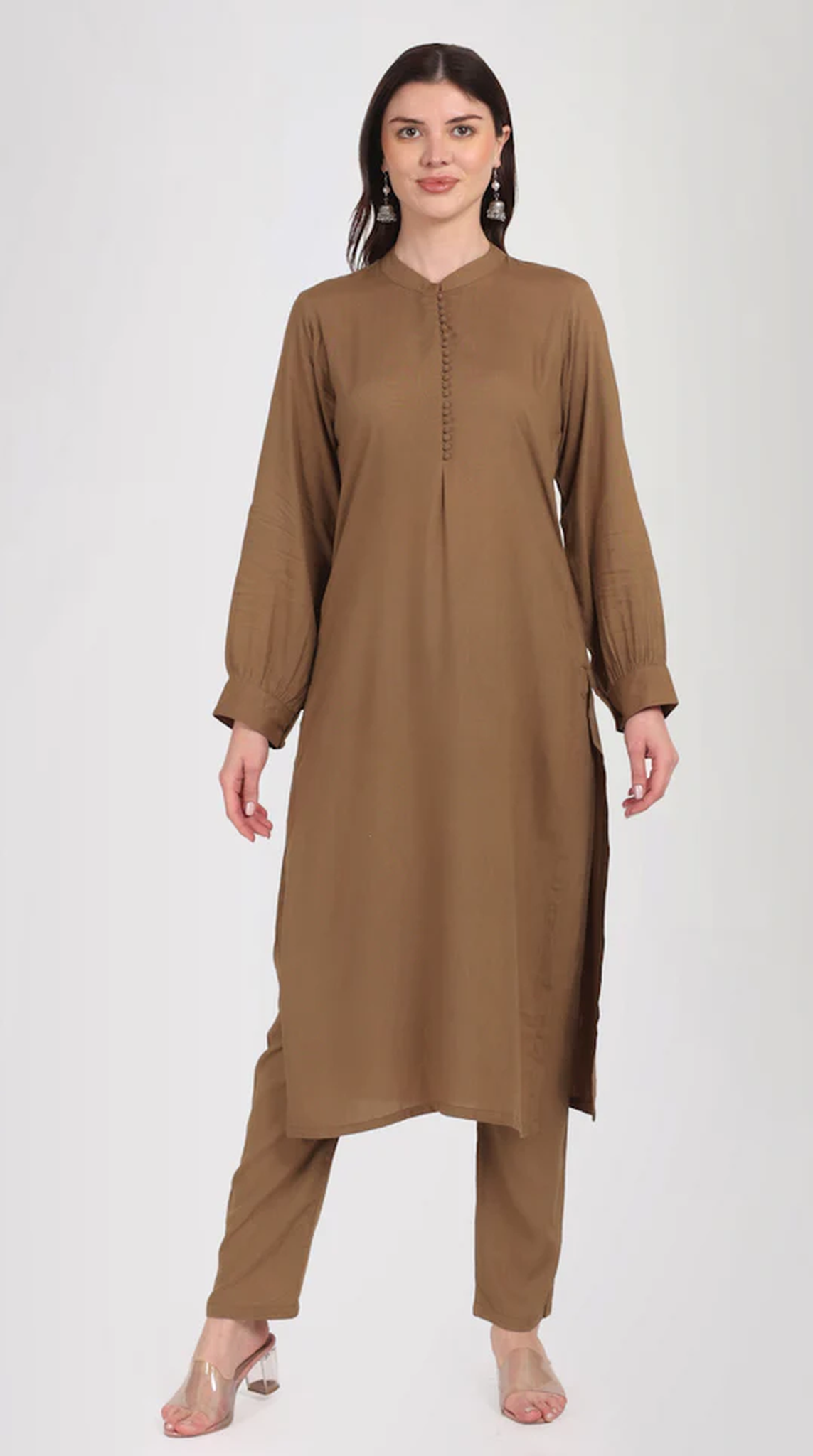 Mouse Brown Straight Cut Shawl Suit Set