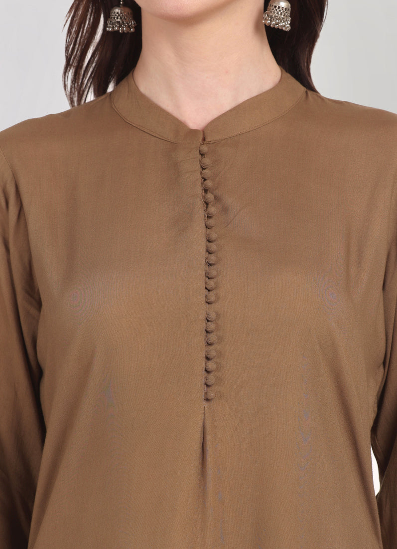 Mouse Brown Straight Cut Shawl Suit Set