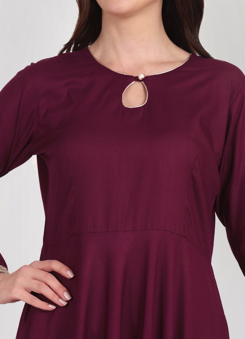 Purple Bias Cut Shawl Suit Set