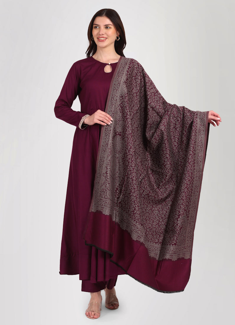 Purple Bias Cut Shawl Suit Set