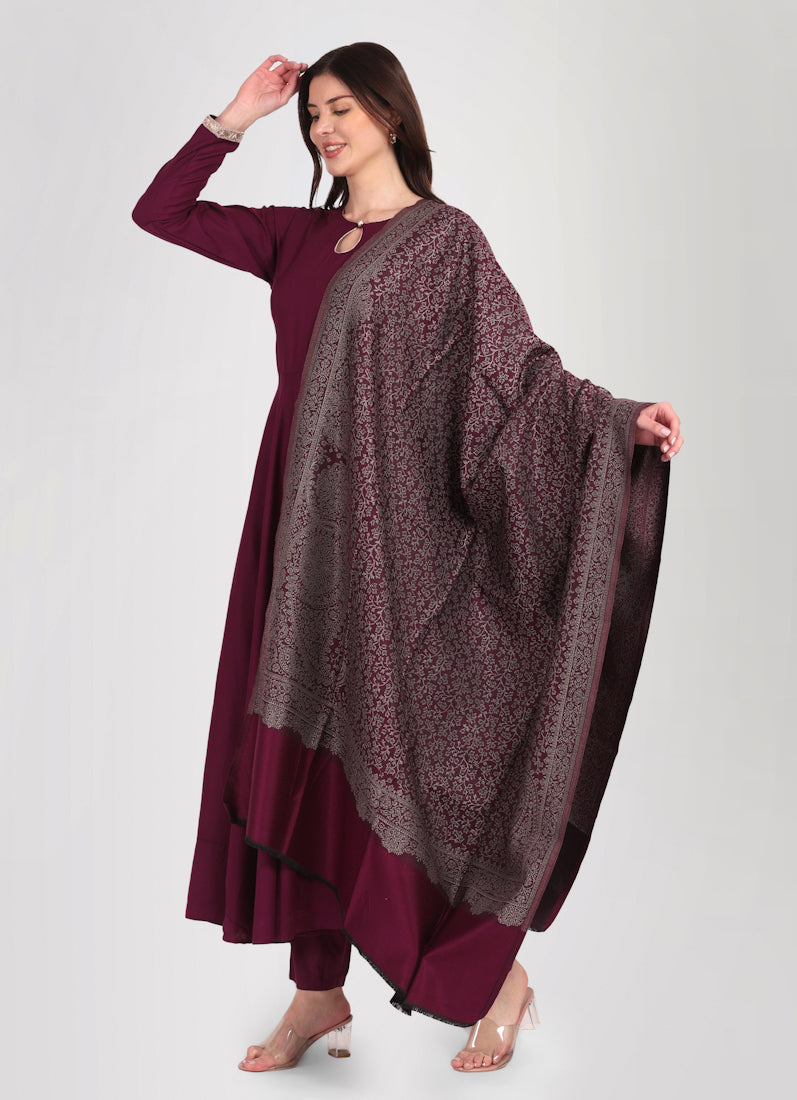 Purple Bias Cut Shawl Suit Set