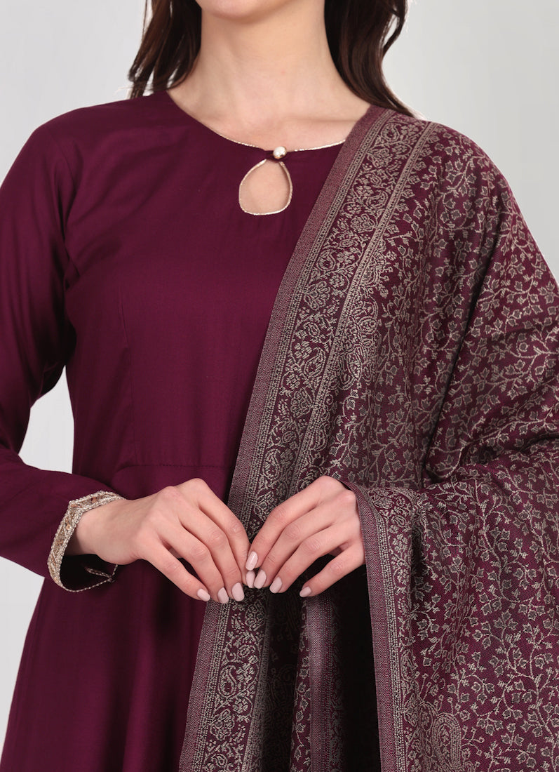 Purple Bias Cut Shawl Suit Set