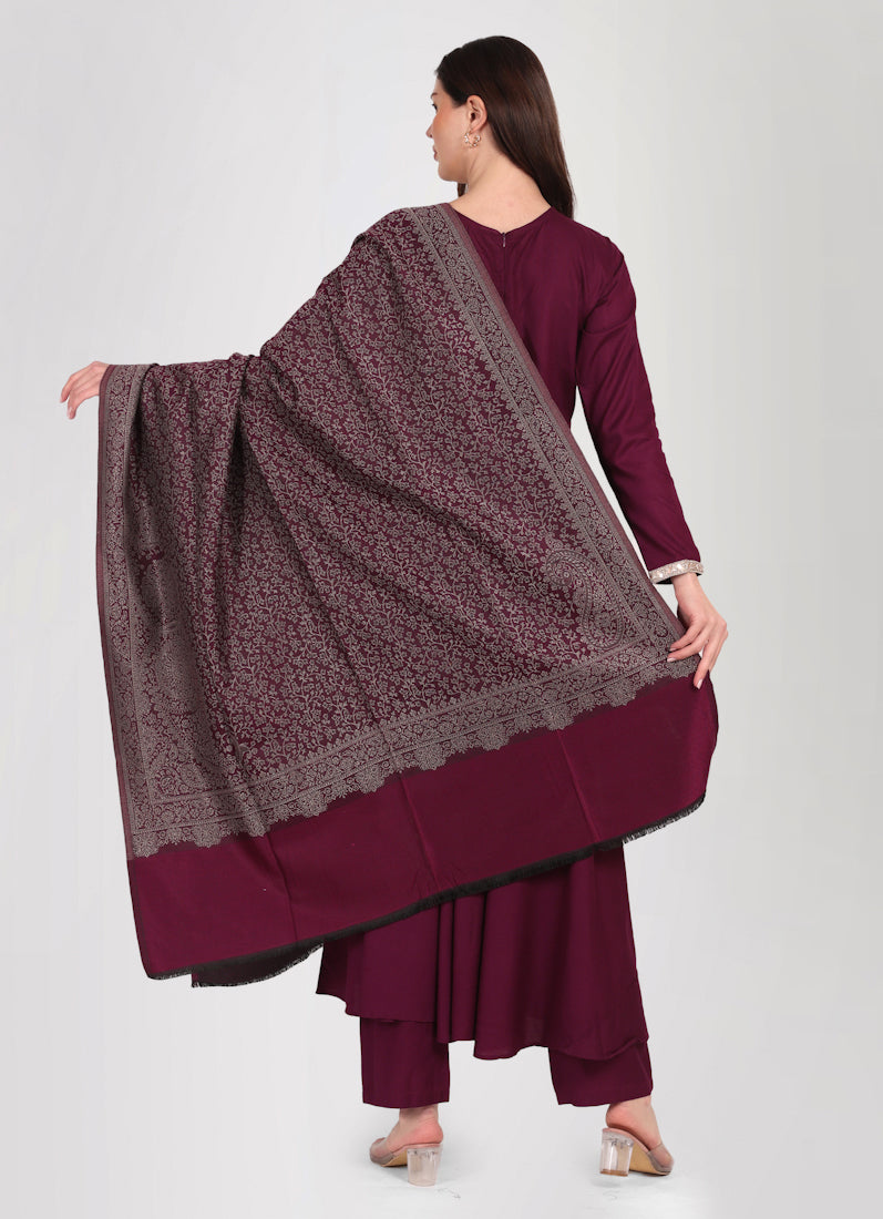 Purple Bias Cut Shawl Suit Set