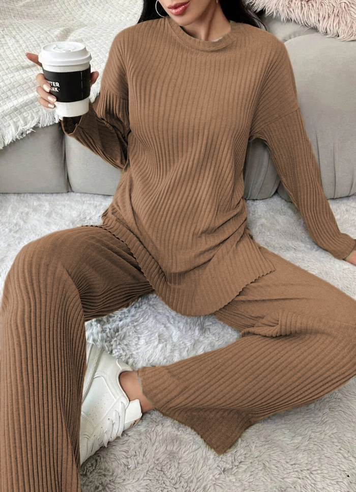Tan Cotton Ribbed Co-Ord Set