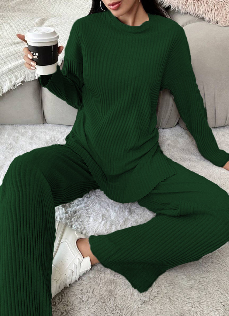 Dark Green Cotton Ribbed Co-Ord Set