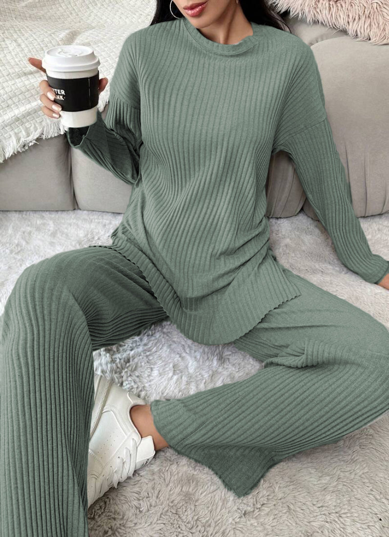 Dark Green Cotton Ribbed Co-Ord Set
