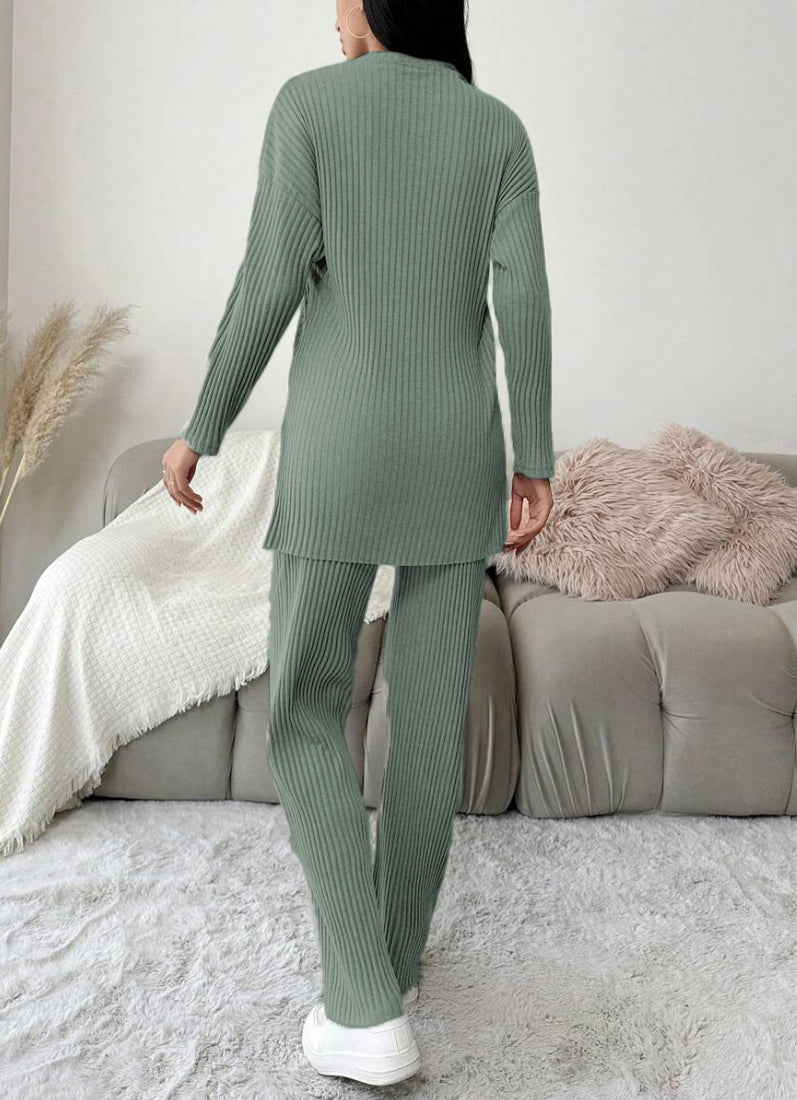 Dark Green Cotton Ribbed Co-Ord Set