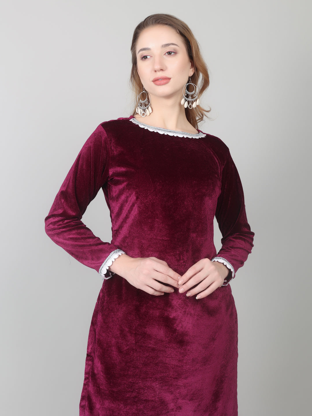 Wine Velvet Printed Dupatta Suit Set