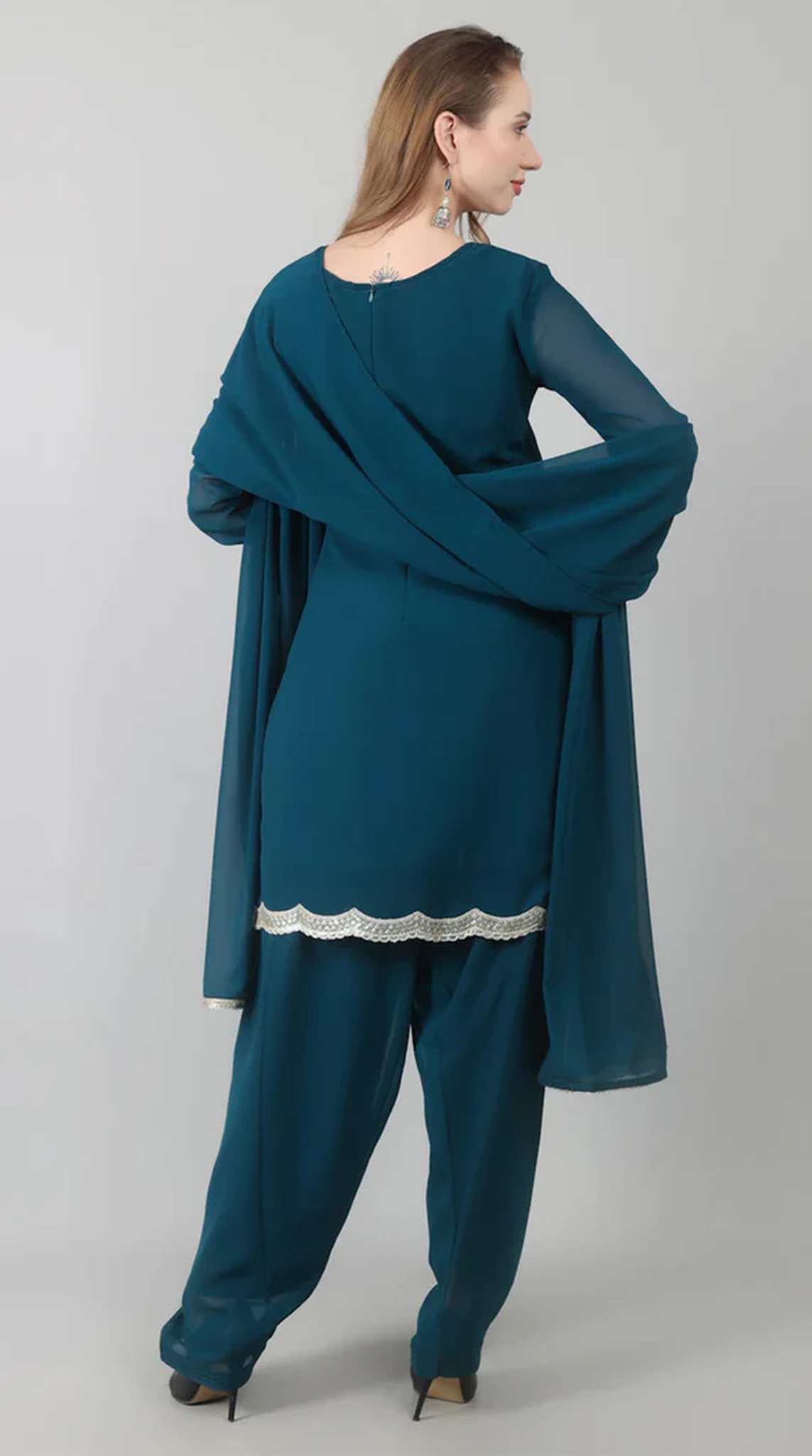 Teal Vichitra Georgette Shift Suit Set