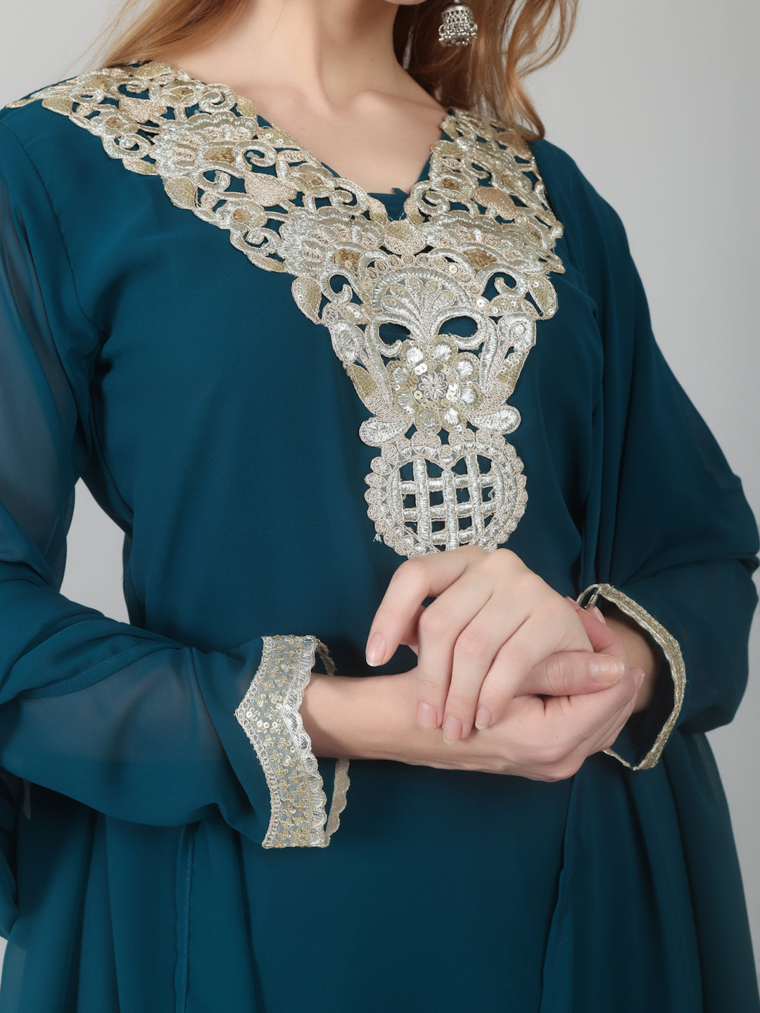 Teal Vichitra Georgette Shift Suit Set