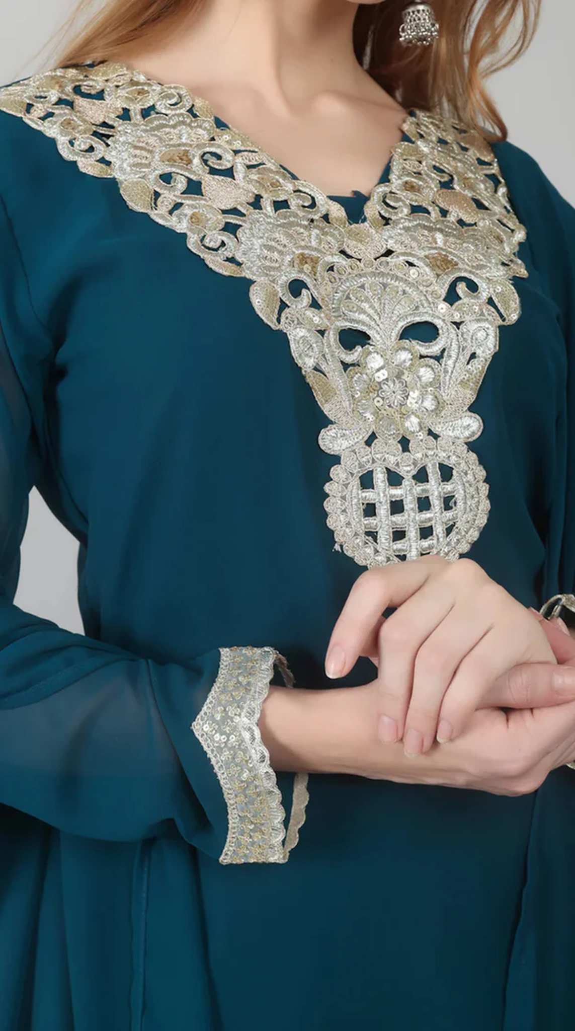Teal Vichitra Georgette Shift Suit Set